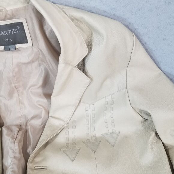 Oscar Piel leather blazer sport coat jacket men's Large Beige 2 tone Western - Picture 14 of 16